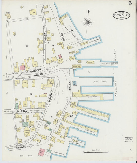 Sanborn Fire Insurance Map from Plymouth, Plymouth County, Massachusetts (1891), Sheet #0005 - Historic Sanborn Fire Insurance Map Print, vintage old map wall art, antique decor, genealogy gift, Massachusetts Massachusetts map