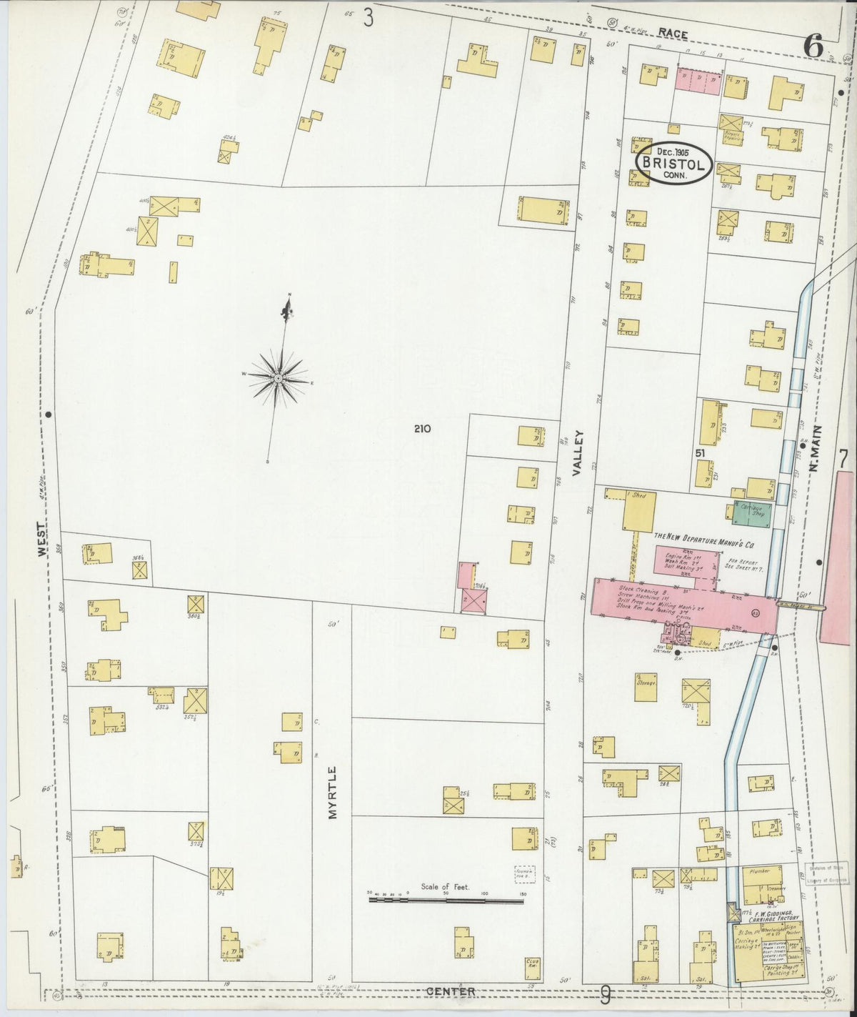 Sanborn Fire Insurance Map from Bristol, Hartford County, Connecticut (1905), Sheet #0006 - Historic Sanborn Fire Insurance Map Print, vintage old map wall art, antique decor, genealogy gift, Connecticut Connecticut map