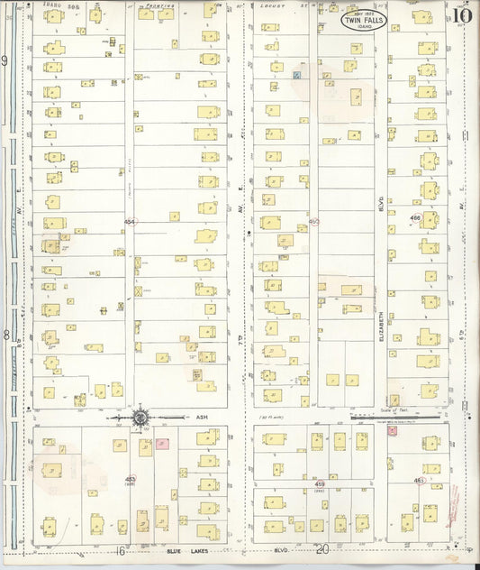 Sanborn Fire Insurance Map from Twin Falls, Twin Falls County, Idaho (1949), Sheet #0010 - Historic Sanborn Fire Insurance Map Print, vintage old map wall art, antique decor, genealogy gift, Falls Idaho map