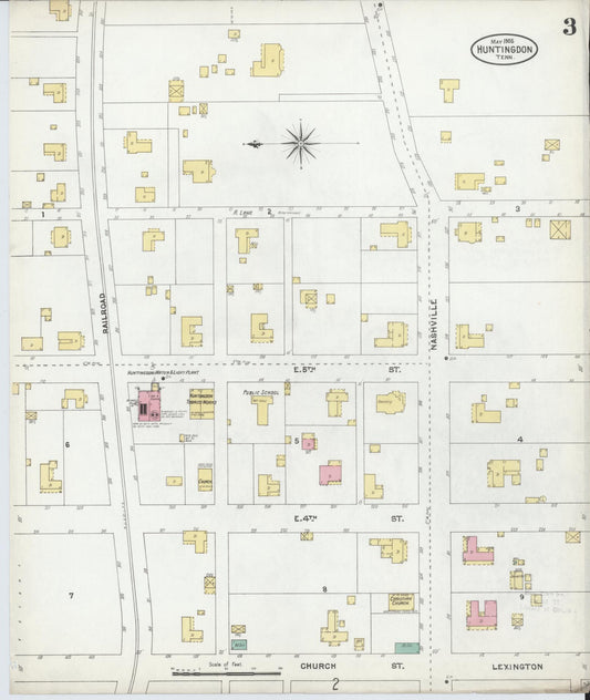 Sanborn Fire Insurance Map from Huntingdon, Carroll County, Tennessee (1905), Sheet #0003 - Historic Sanborn Fire Insurance Map Print, vintage old map wall art, antique decor, genealogy gift, Tennessee Tennessee map