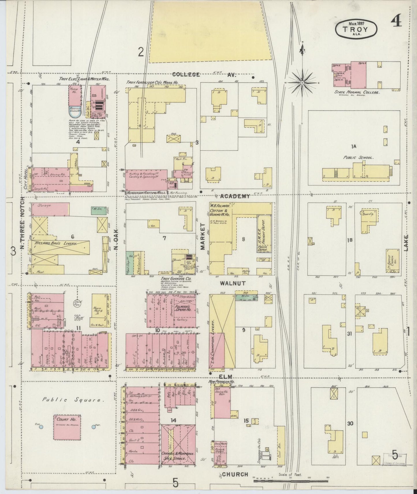 Sanborn Fire Insurance Map from Troy, Pike County, Alabama (1897), Sheet #0004 - Complete Map Set gallery image, historic Sanborn map, vintage wall art, Alabama Alabama