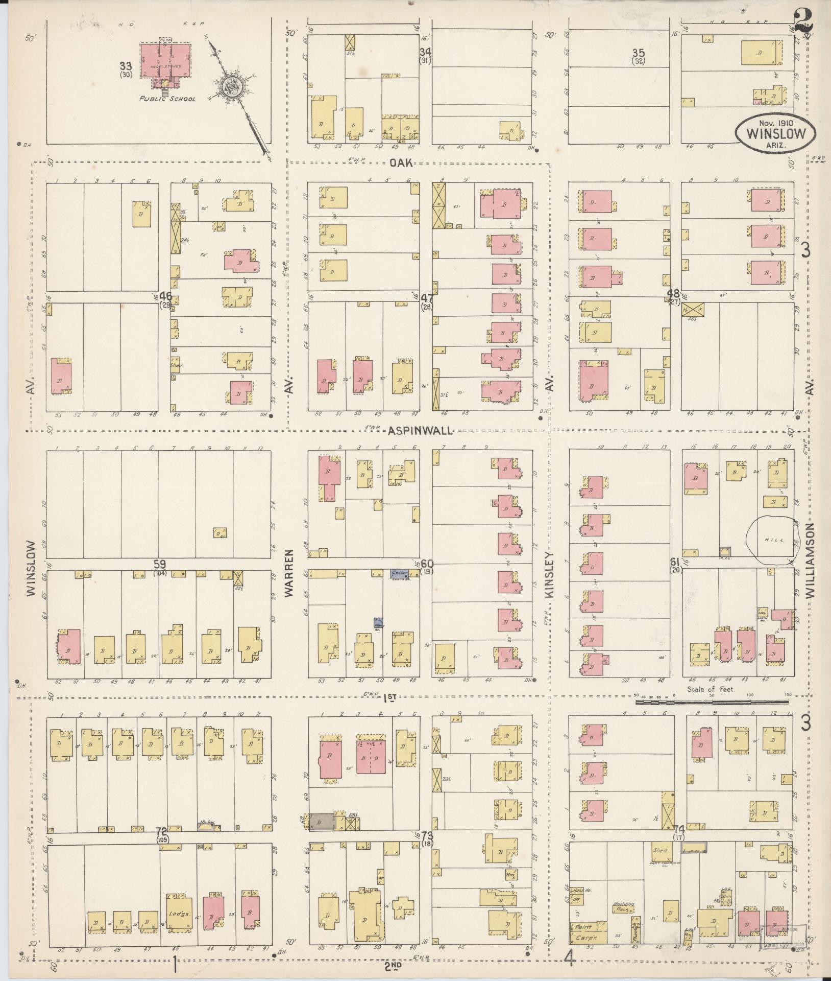 Sanborn Fire Insurance Map from Winslow, Navajo County, Arizona (1910), Sheet #0002 - Historic Sanborn Fire Insurance Map Print, vintage old map wall art, antique decor, genealogy gift, Arizona Arizona map
