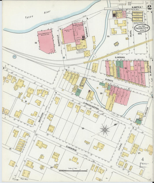 Sanborn Fire Insurance Map from Yazoo City, Yazoo County, Mississippi (1905), Sheet #0002 - Historic Sanborn Fire Insurance Map Print, vintage old map wall art, antique decor, genealogy gift, Mississippi Mississippi map