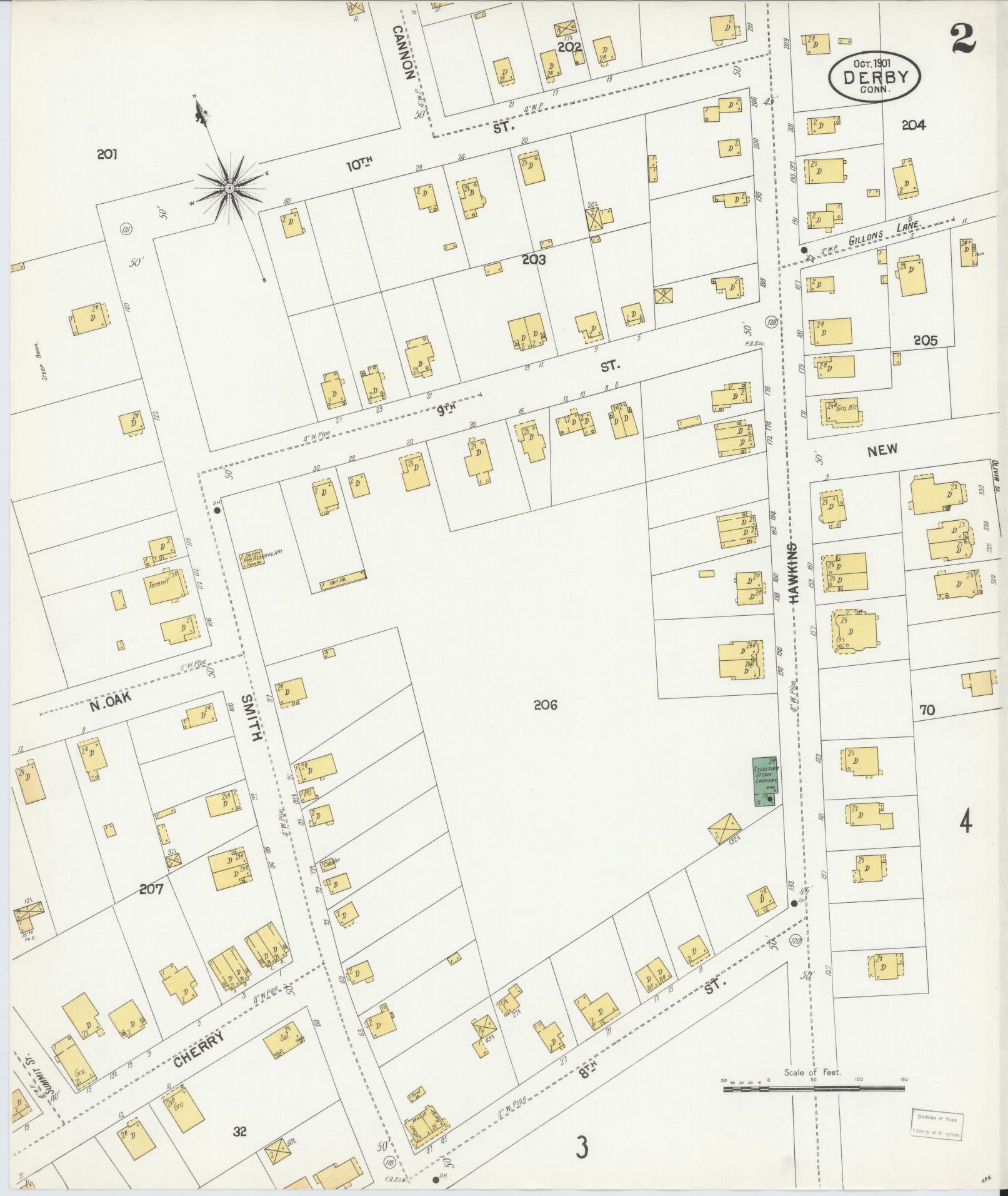 Sanborn Fire Insurance Map from Derby, New Haven County, Connecticut (1901), Sheet #0002 - Historic Sanborn Fire Insurance Map Print, vintage old map wall art, antique decor, genealogy gift, Connecticut Connecticut map