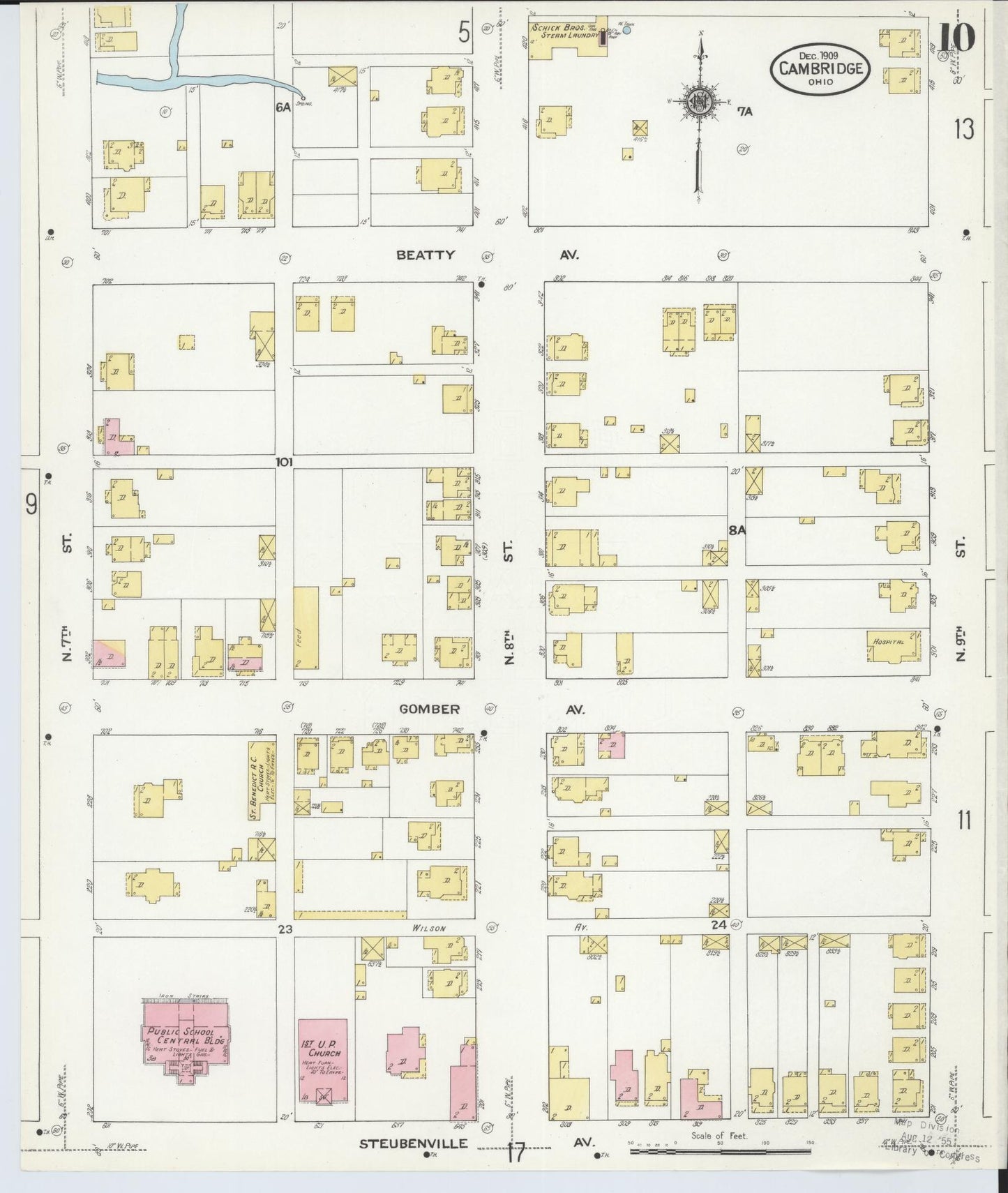 Sanborn Fire Insurance Map from Cambridge, Guernsey County, Ohio (1909), Sheet #0010 - Historic Sanborn Fire Insurance Map Print, vintage old map wall art, antique decor, genealogy gift, Ohio Ohio map