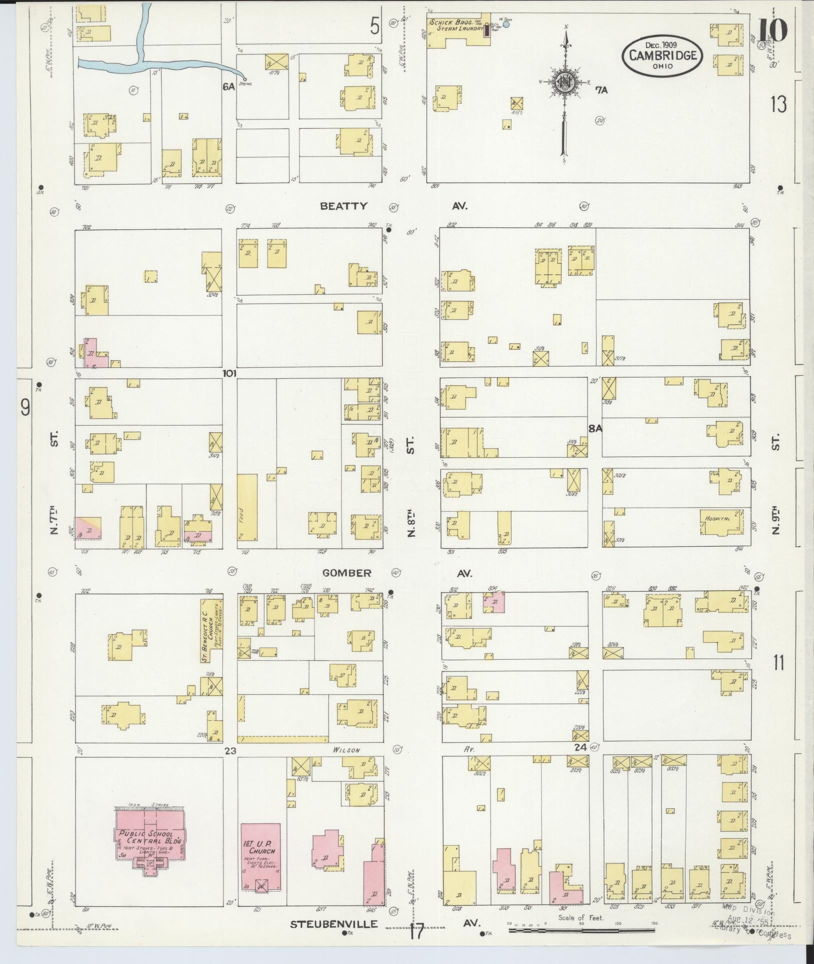 Sanborn Fire Insurance Map from Cambridge, Guernsey County, Ohio (1909), Sheet #0010 - Historic Sanborn Fire Insurance Map Print, vintage old map wall art, antique decor, genealogy gift, Ohio Ohio map