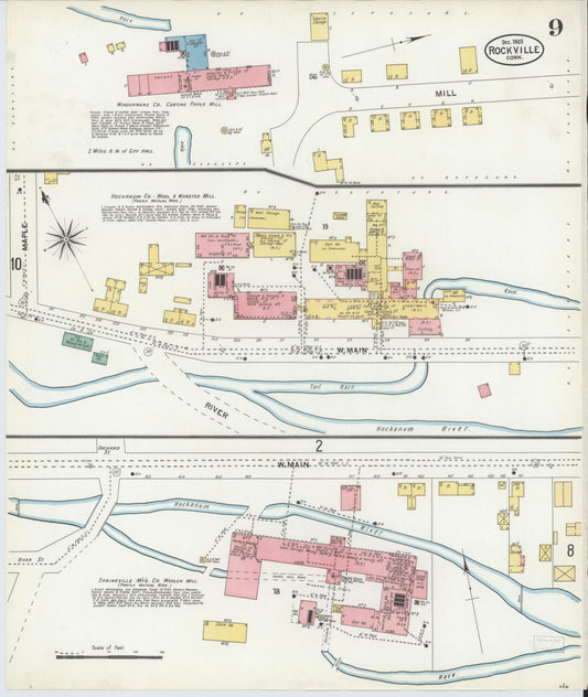 Sanborn Fire Insurance Map from Rockville, Tolland County, Connecticut (1903), Sheet #0009 - Historic Sanborn Fire Insurance Map Print, vintage old map wall art, antique decor, genealogy gift, Connecticut Connecticut map