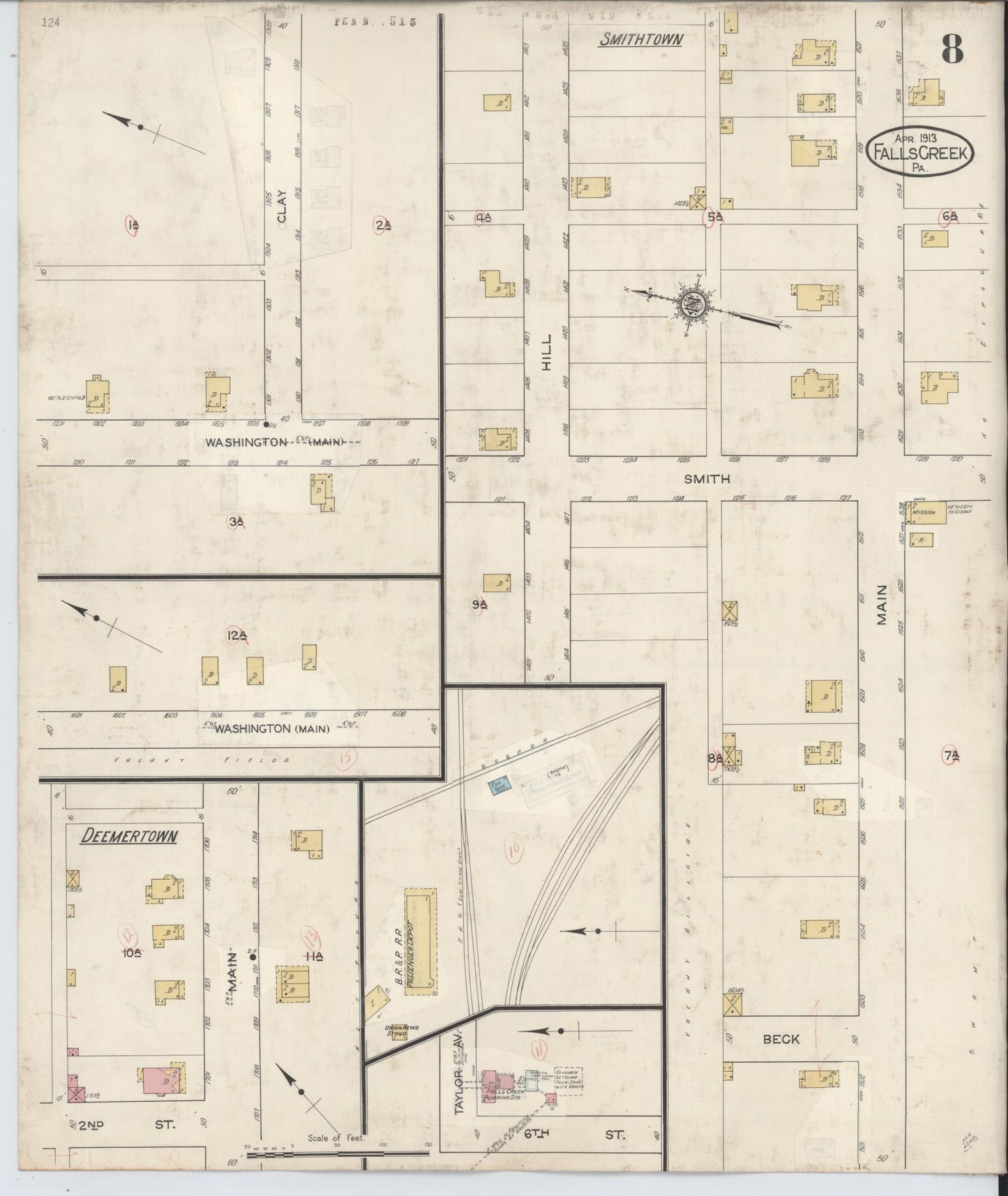 Sanborn Fire Insurance Map from Falls Creek, Jefferson And Clearfield Counties, Pennsylvania (1934), Sheet #0008 - Historic Sanborn Fire Insurance Map Print, vintage old map wall art, antique decor, genealogy gift, Pennsylvania Pennsylvania map