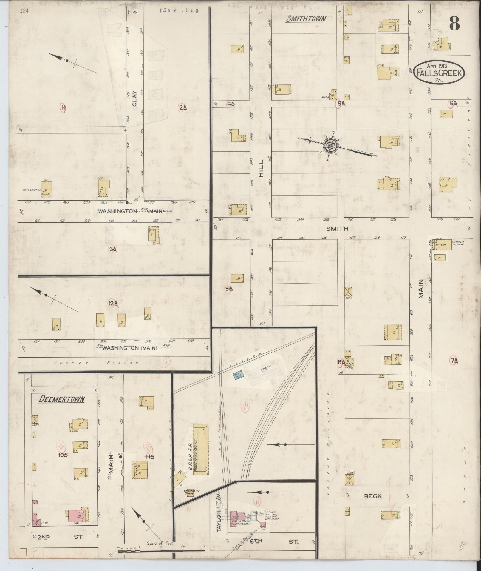 Sanborn Fire Insurance Map from Falls Creek, Jefferson And Clearfield Counties, Pennsylvania (1934), Sheet #0008 - Historic Sanborn Fire Insurance Map Print, vintage old map wall art, antique decor, genealogy gift, Pennsylvania Pennsylvania map