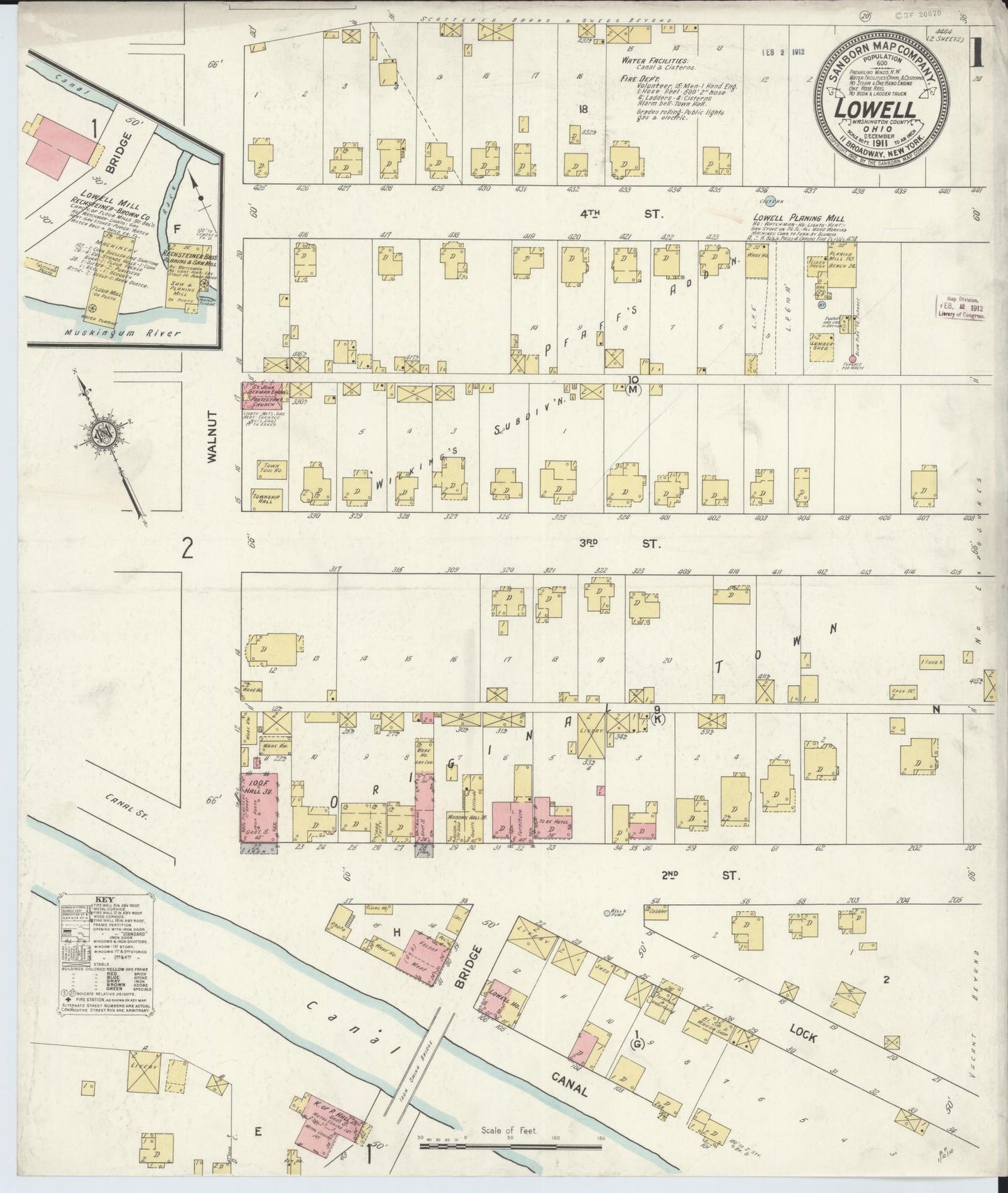 Sanborn Fire Insurance Map from Lowell, Washington County, Ohio (1911), Sheet #0001 - Historic Sanborn Fire Insurance Map Print, vintage old map wall art, antique decor, genealogy gift, Ohio Ohio map