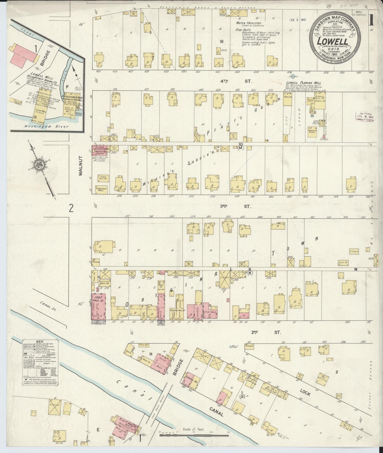 Sanborn Fire Insurance Map from Lowell, Washington County, Ohio (1911), Sheet #0001 - Historic Sanborn Fire Insurance Map Print, vintage old map wall art, antique decor, genealogy gift, Ohio Ohio map