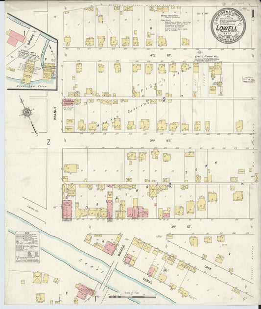 Sanborn Fire Insurance Map from Lowell, Washington County, Ohio (1911), Sheet #0001 - Historic Sanborn Fire Insurance Map Print, vintage old map wall art, antique decor, genealogy gift, Ohio Ohio map