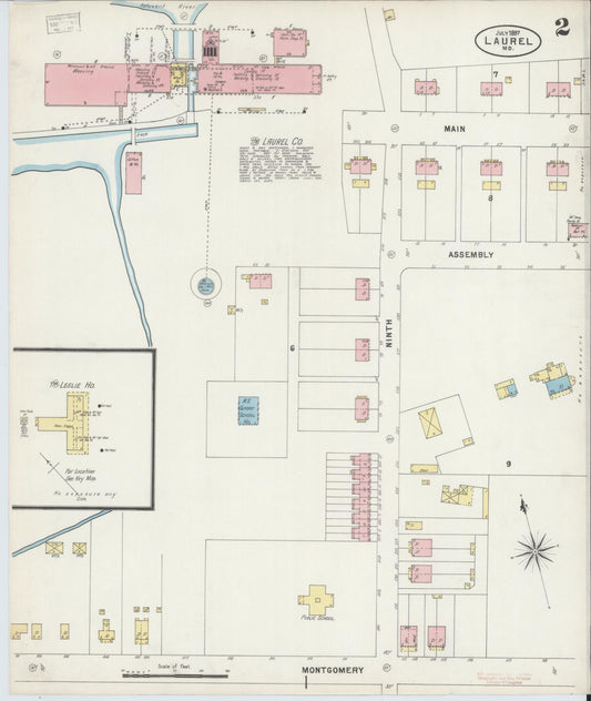 Sanborn Fire Insurance Map from Laurel, Prince Georges County, Maryland (1897), Sheet #0002 - Historic Sanborn Fire Insurance Map Print, vintage old map wall art