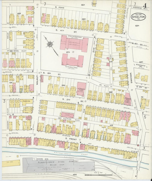 Sanborn Fire Insurance Map from Steelton, Dauphin County, Pennsylvania (1915), Sheet #0004 - Historic Sanborn Fire Insurance Map Print, vintage old map wall art, antique decor, genealogy gift, Pennsylvania Pennsylvania map