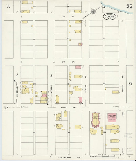 Sanborn Fire Insurance Map from Cohoes, Albany County, New York (1910), Sheet #0035 - Historic Sanborn Fire Insurance Map Print, vintage old map wall art, antique decor, genealogy gift, New York New York map