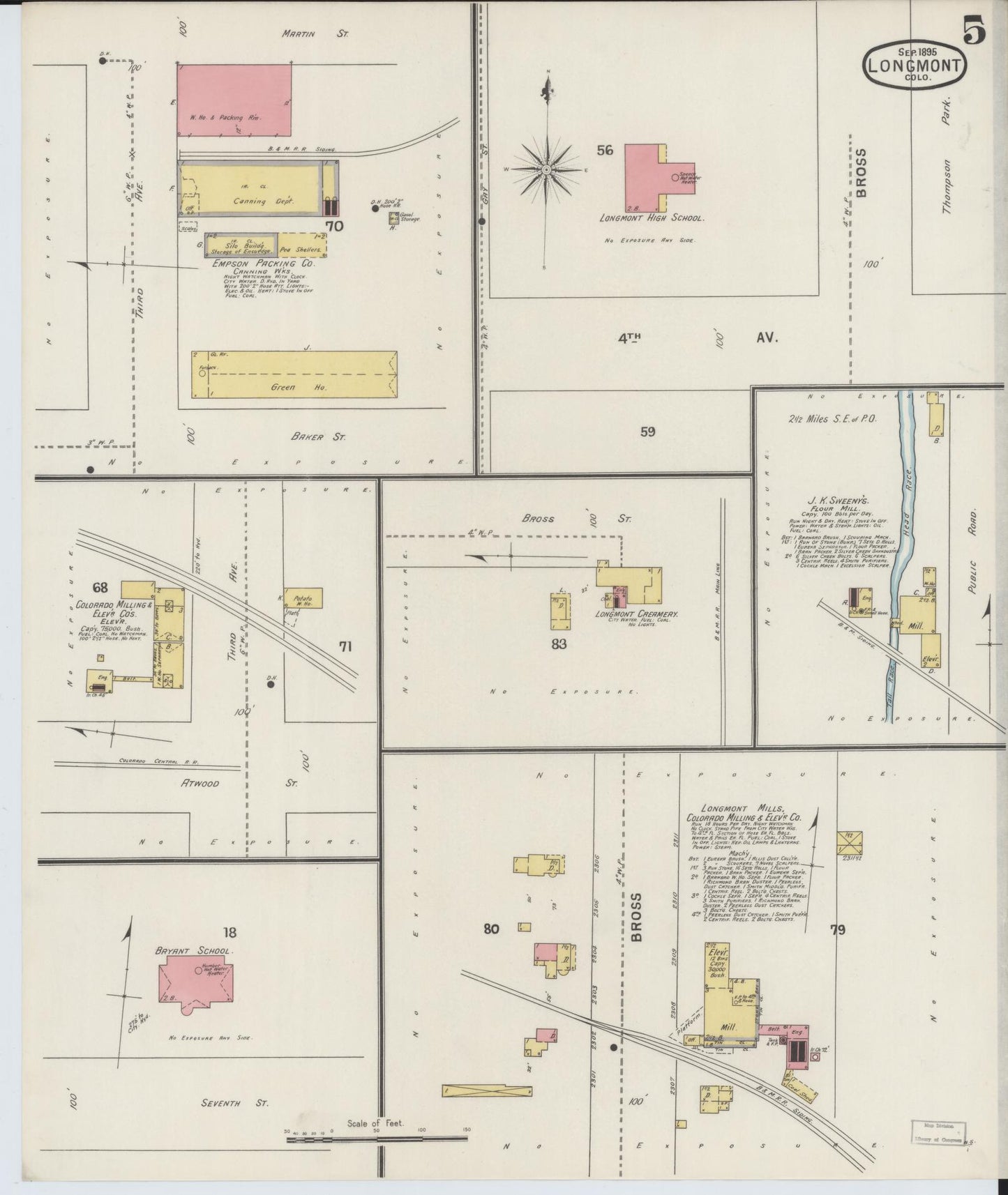 Sanborn Fire Insurance Map from Longmont, Boulder County, Colorado (1895), Sheet #0005 - Complete Map Set gallery image, historic Sanborn map, vintage wall art, Colorado Colorado