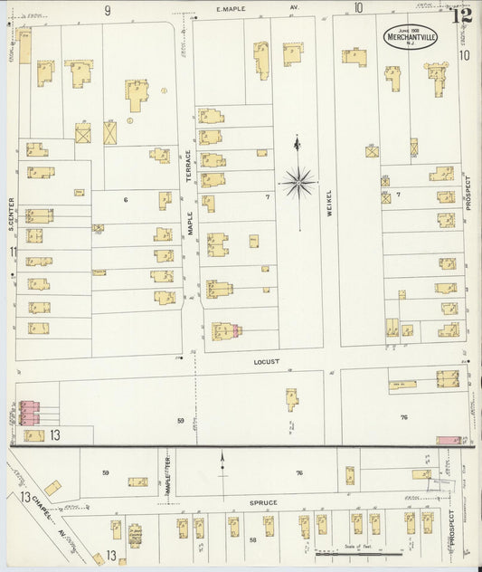 Sanborn Fire Insurance Map from Merchantville, Camden County, New Jersey (1908), Sheet #0012 - Historic Sanborn Fire Insurance Map Print, vintage old map wall art, antique decor, genealogy gift, New Jersey New Jersey map