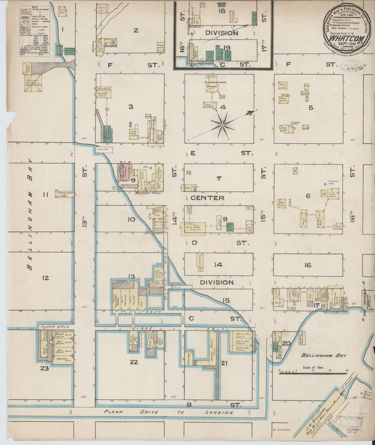 Sanborn Fire Insurance Map from Whatcom, Whatcom County, Washington (1885), Sheet #0001 - Historic Sanborn Fire Insurance Map Print, vintage old map wall art, antique decor, genealogy gift, Washington Washington map