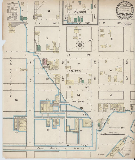 Sanborn Fire Insurance Map from Whatcom, Whatcom County, Washington (1885), Sheet #0001 - Historic Sanborn Fire Insurance Map Print, vintage old map wall art, antique decor, genealogy gift, Washington Washington map