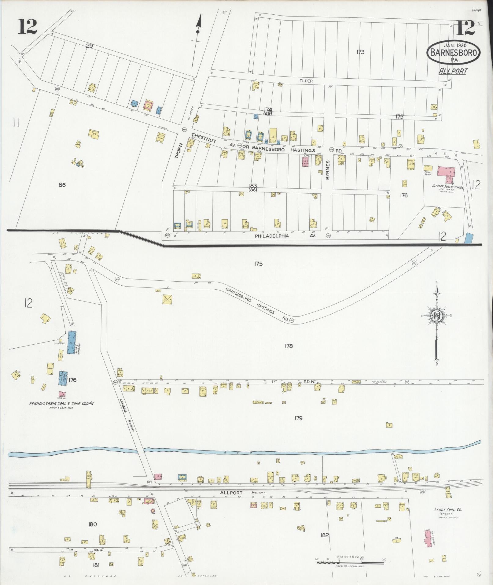 Sanborn Fire Insurance Map from Barnesboro, Cambria County, Pennsylvania (1930), Sheet #0012 - Historic Sanborn Fire Insurance Map Print, vintage old map wall art, antique decor, genealogy gift, Pennsylvania Pennsylvania map