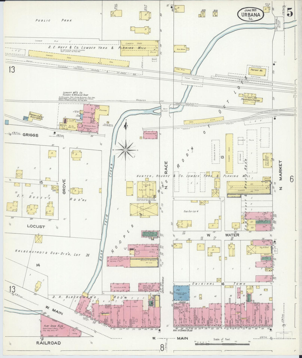 Sanborn Fire Insurance Map from Urbana, Champaign County, Illinois (1909), Sheet #0005 - Historic Sanborn Fire Insurance Map Print, vintage old map wall art, antique decor, genealogy gift, Illinois Illinois map