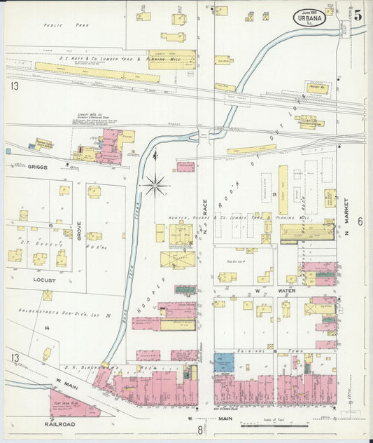 Sanborn Fire Insurance Map from Urbana, Champaign County, Illinois (1909), Sheet #0005 - Historic Sanborn Fire Insurance Map Print, vintage old map wall art, antique decor, genealogy gift, Illinois Illinois map