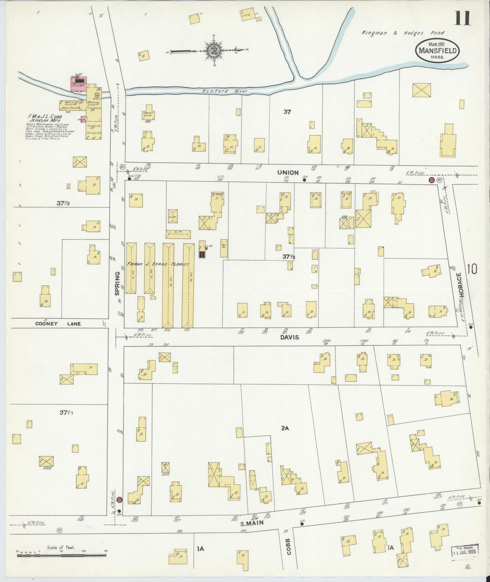 Sanborn Fire Insurance Map from Mansfield, Bristol County, Massachusetts (1911), Sheet #0011 - Complete Map Set gallery image, historic Sanborn map, vintage wall art, Massachusetts Massachusetts