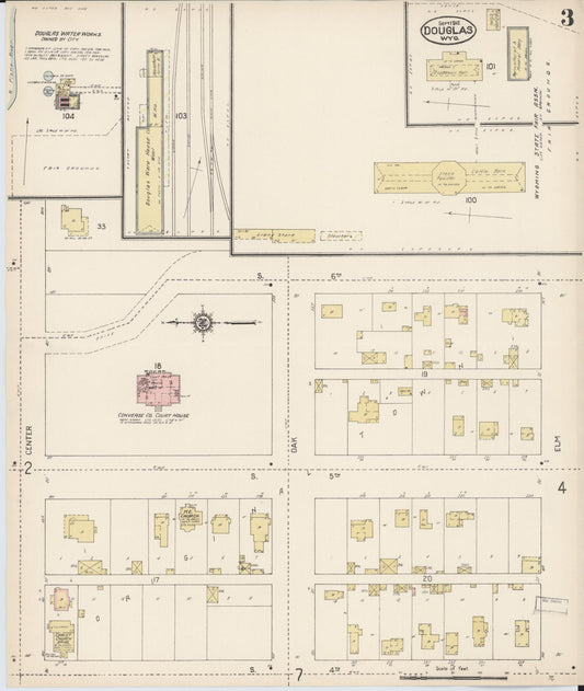 Sanborn Fire Insurance Map from Douglas, Converse County, Wyoming (1912), Sheet #0003 - Historic Sanborn Fire Insurance Map Print, vintage old map wall art, antique decor, genealogy gift, Wyoming Wyoming map