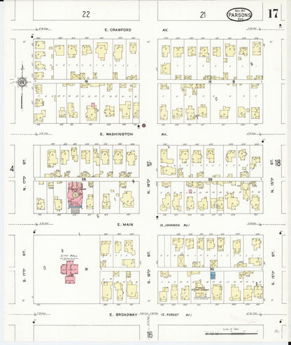 Sanborn Fire Insurance Map from Parsons, Labette County, Kansas (1911), Sheet #0017 - Complete Map Set gallery image, historic Sanborn map, vintage wall art, Kansas Kansas