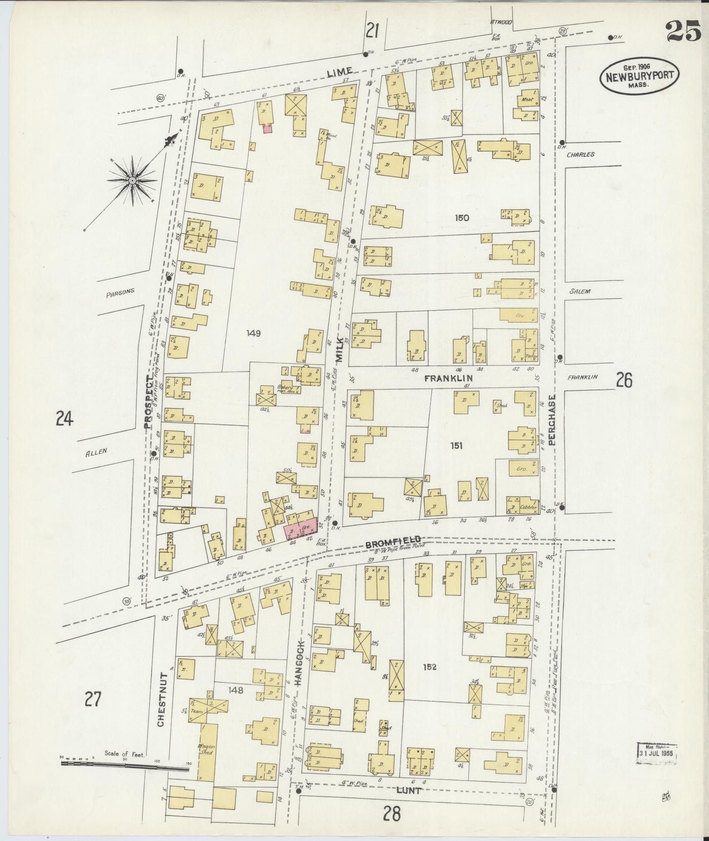 Sanborn Fire Insurance Map from Newburyport, Essex County, Massachusetts (1906), Sheet #0025 - Complete Map Set gallery image, historic Sanborn map, vintage wall art, Massachusetts Massachusetts