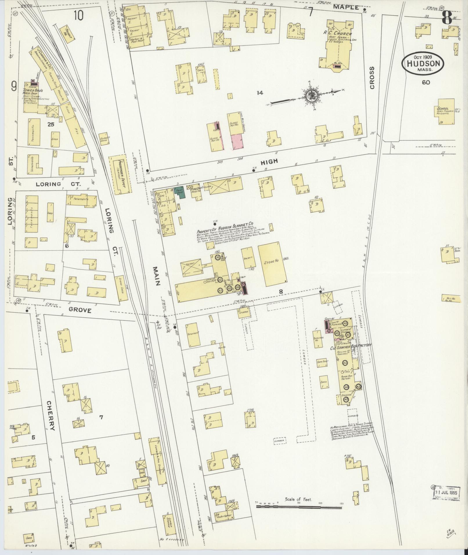 Sanborn Fire Insurance Map from Hudson, Middlesex County, Massachusetts (1909), Sheet #0008 - Complete Map Set gallery image, historic Sanborn map, vintage wall art, Massachusetts Massachusetts