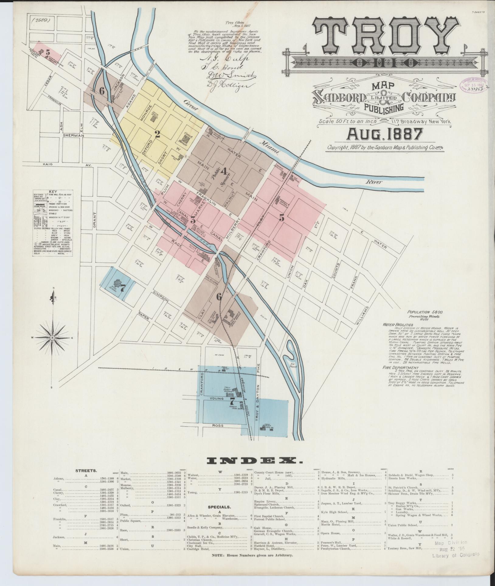 Sanborn Fire Insurance Map from Troy, Miami County, Ohio (1887), Sheet #0001 - Historic Sanborn Fire Insurance Map Print, vintage old map wall art, antique decor, genealogy gift, Ohio Ohio map