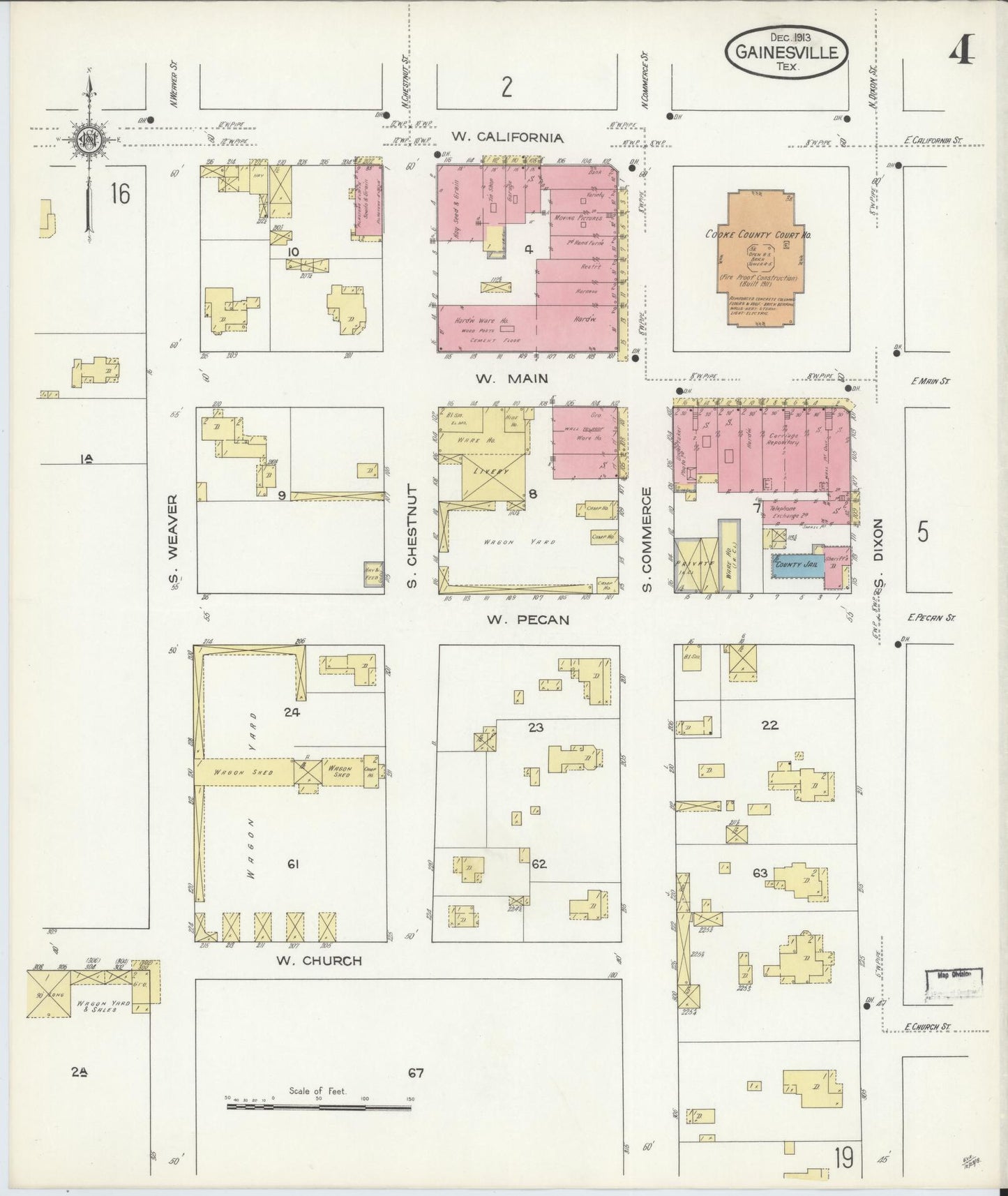 Sanborn Fire Insurance Map from Gainesville, Cooke County, Texas (1913), Sheet #0004 - Complete Map Set gallery image, historic Sanborn map, vintage wall art, Texas Texas
