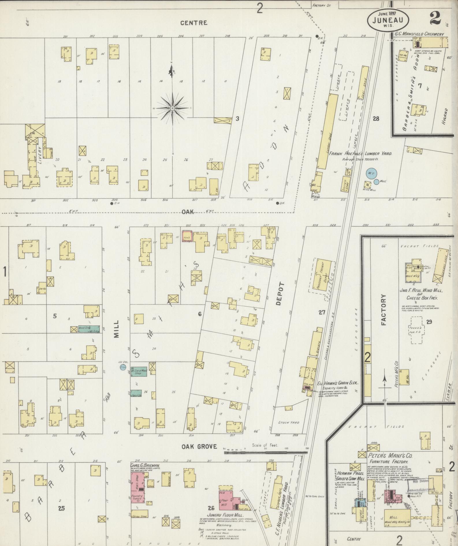 Sanborn Fire Insurance Map from Juneau, Dodge County, Wisconsin (1897), Sheet #0002 - Complete Map Set gallery image, historic Sanborn map, vintage wall art, Wisconsin Wisconsin