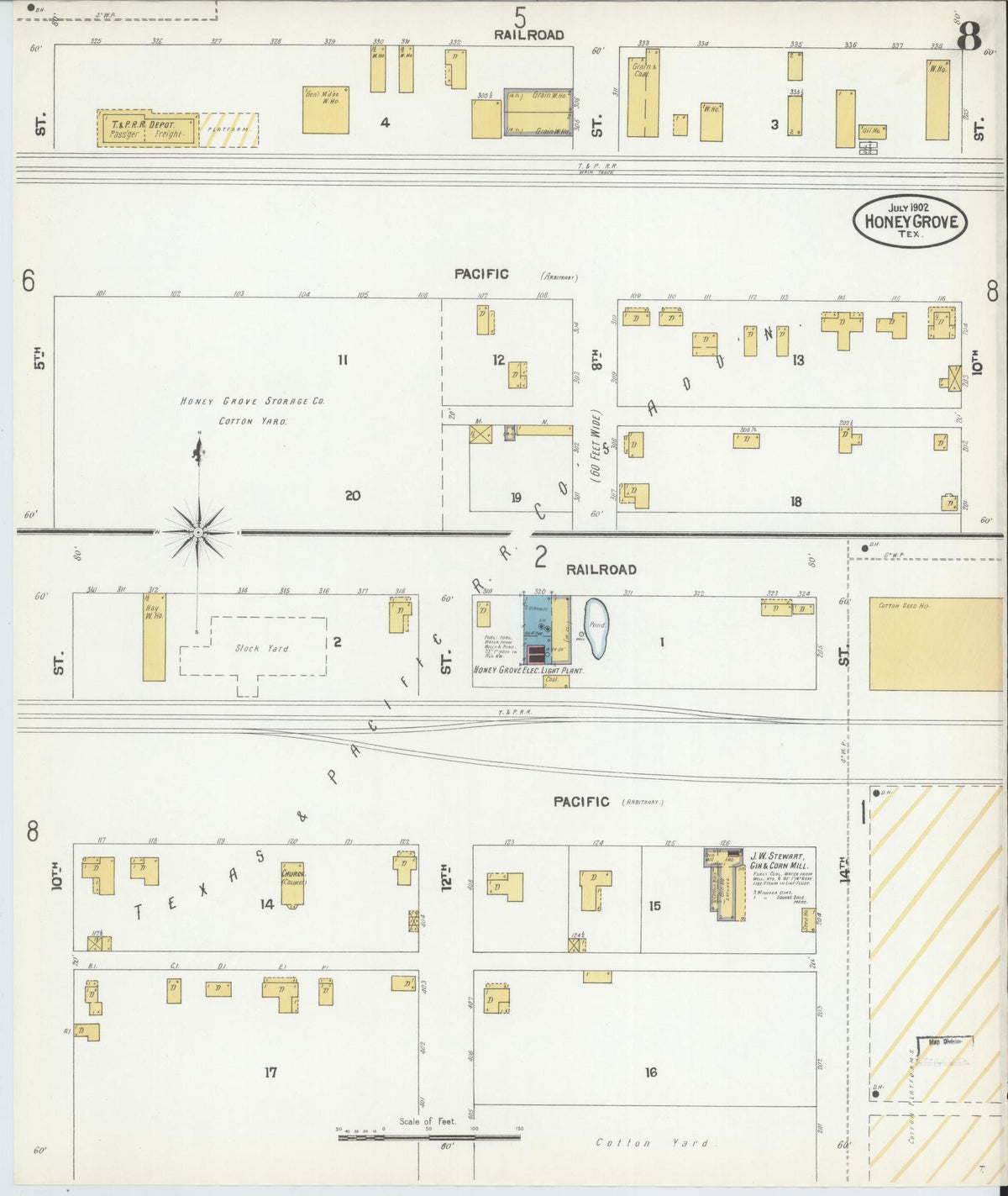 Sanborn Fire Insurance Map from Honey Grove, Fannin County, Texas (1902), Sheet #0008 - Complete Map Set gallery image, historic Sanborn map, vintage wall art, Texas Texas