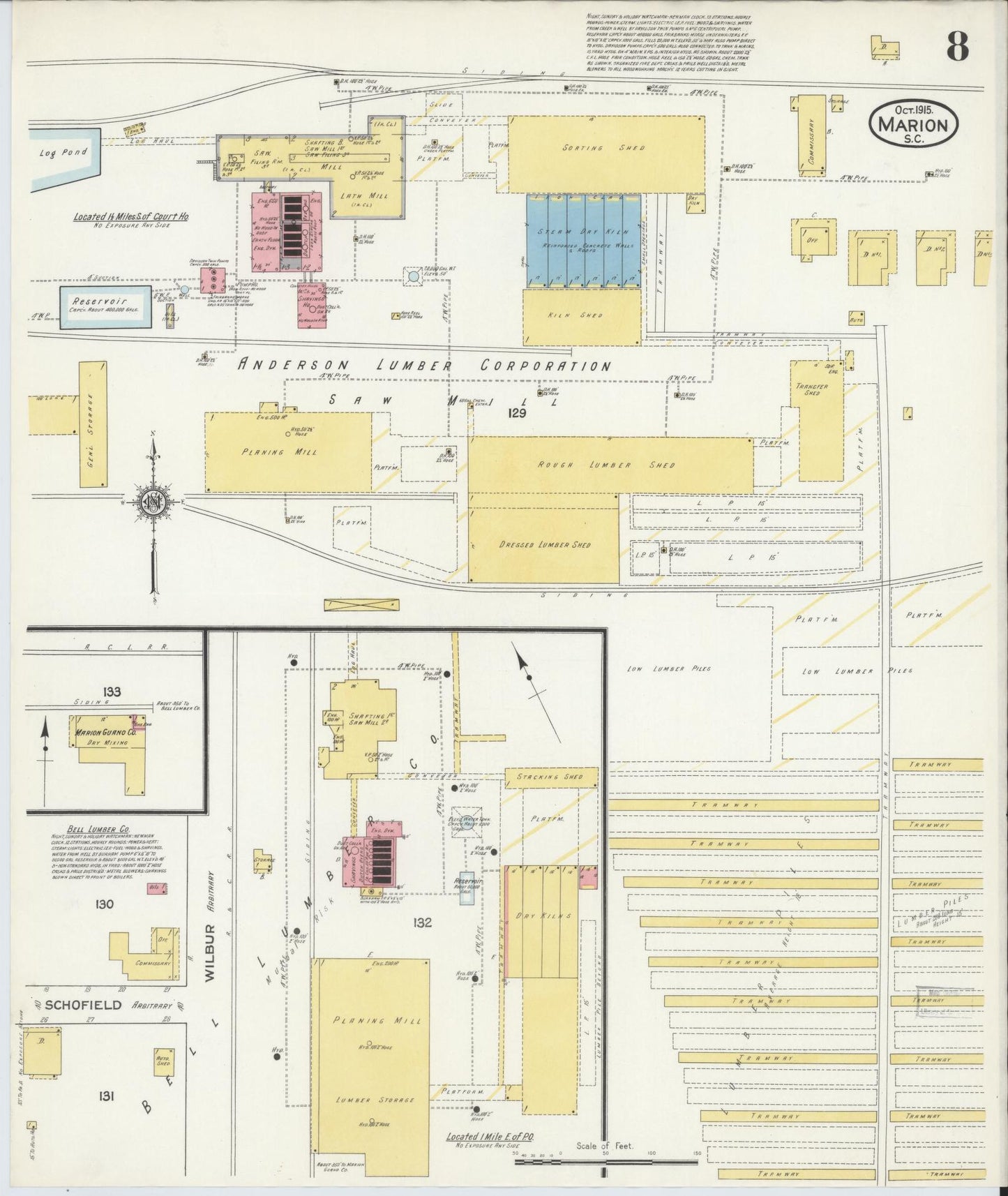 Sanborn Fire Insurance Map from Marion, Marion County, South Carolina (1915), Sheet #0008 - Complete Map Set gallery image, historic Sanborn map, vintage wall art, South Carolina South Carolina