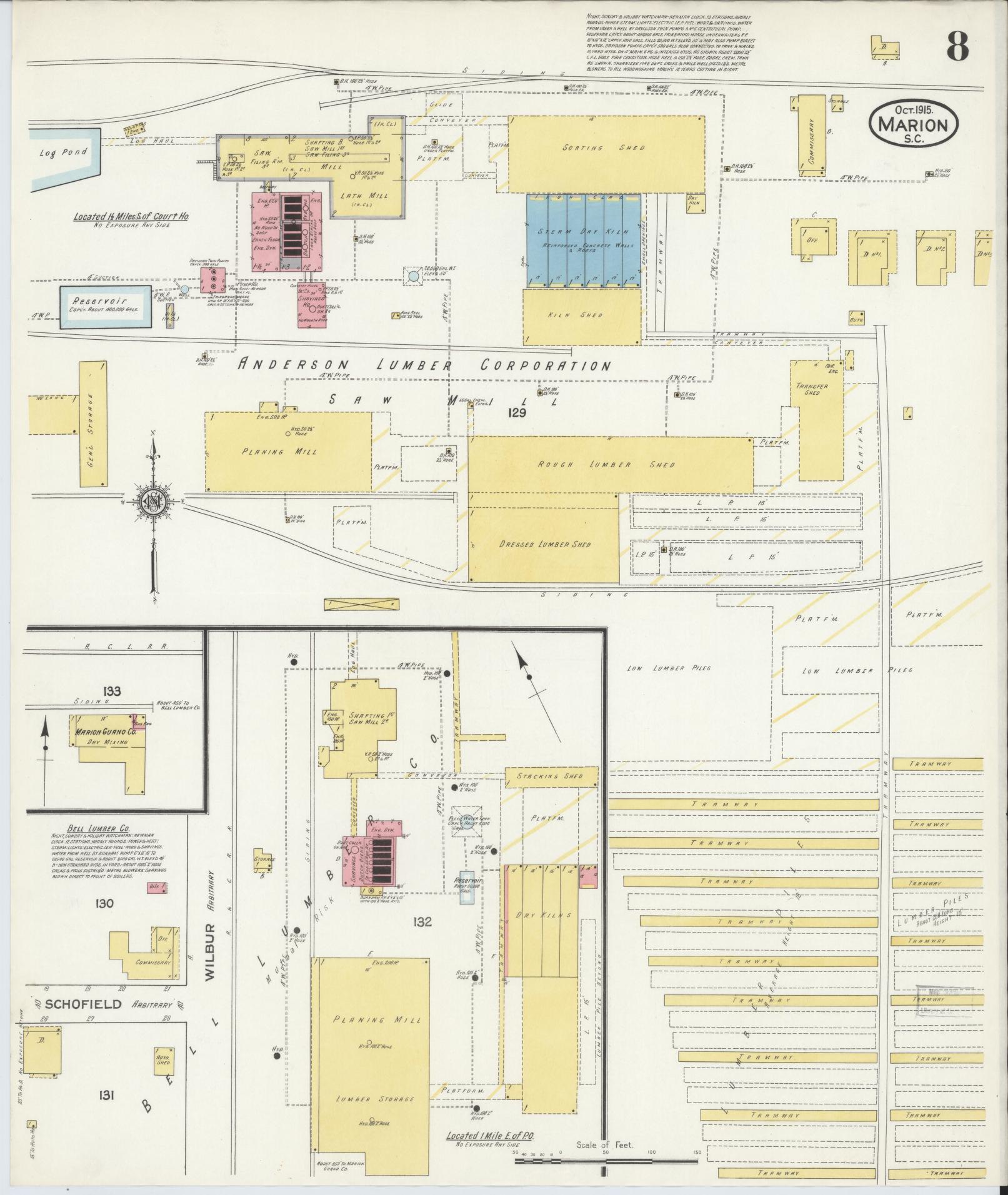 Sanborn Fire Insurance Map from Marion, Marion County, South Carolina (1915), Sheet #0008 - Complete Map Set gallery image, historic Sanborn map, vintage wall art, South Carolina South Carolina