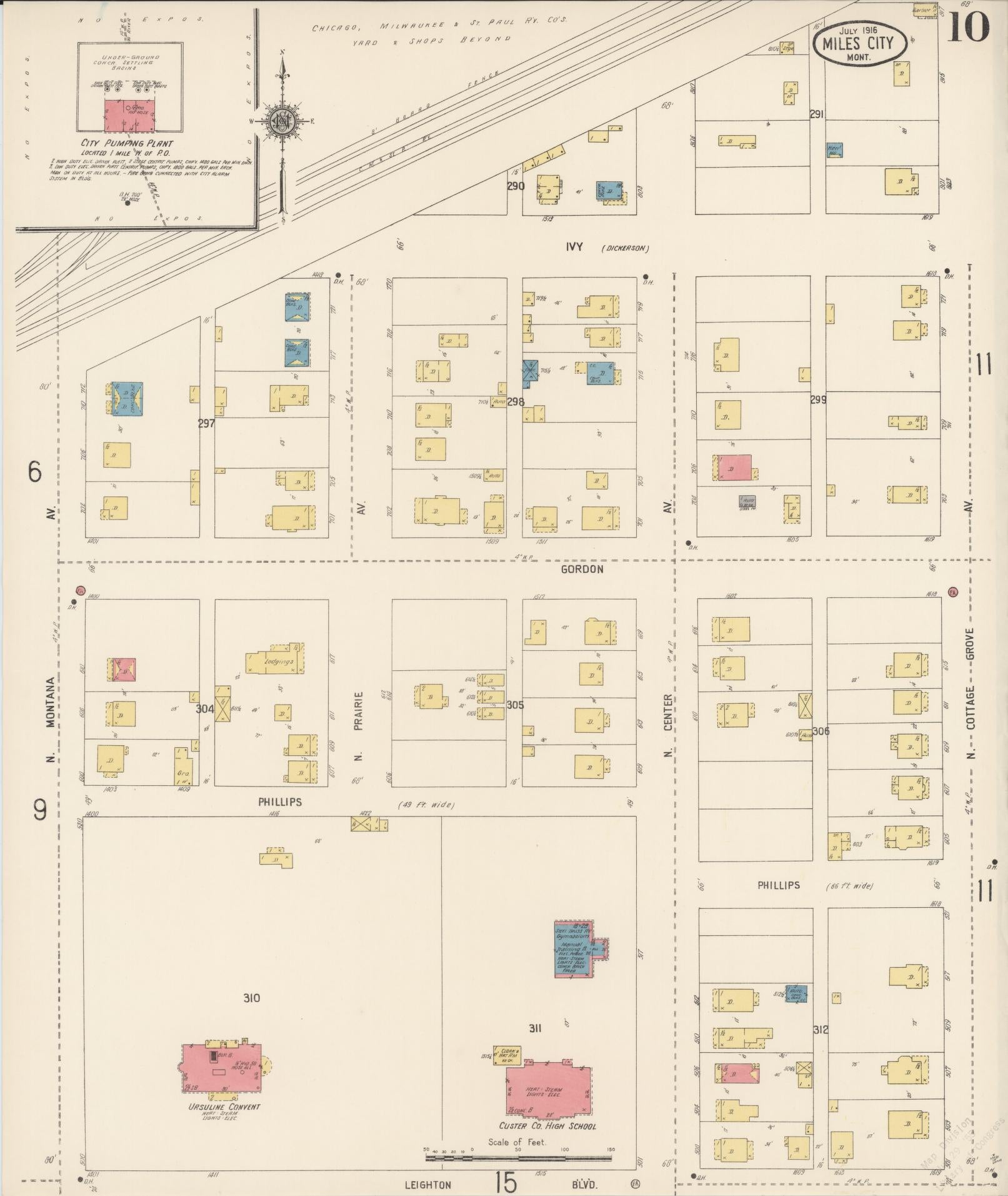 Sanborn Fire Insurance Map from Miles City, Custer County, Montana (1916), Sheet #0010 - Historic Sanborn Fire Insurance Map Print, vintage old map wall art, antique decor, genealogy gift, Montana Montana map