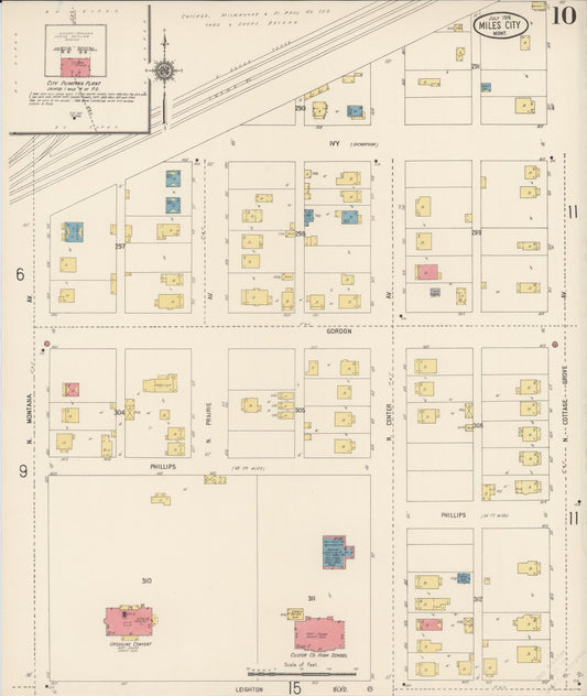 Sanborn Fire Insurance Map from Miles City, Custer County, Montana (1916), Sheet #0010 - Historic Sanborn Fire Insurance Map Print, vintage old map wall art, antique decor, genealogy gift, Montana Montana map