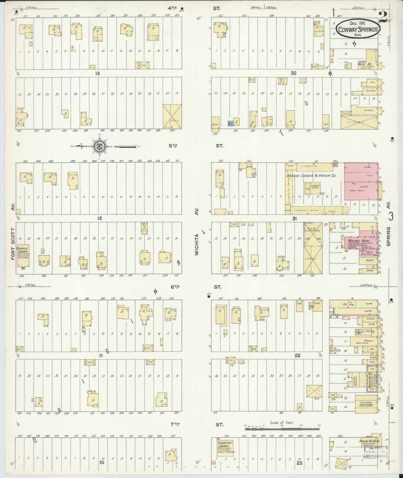 Sanborn Fire Insurance Map from Conway Springs, Summer County, Kansas (1911), Sheet #0002 - Complete Map Set gallery image, historic Sanborn map, vintage wall art, Kansas Kansas