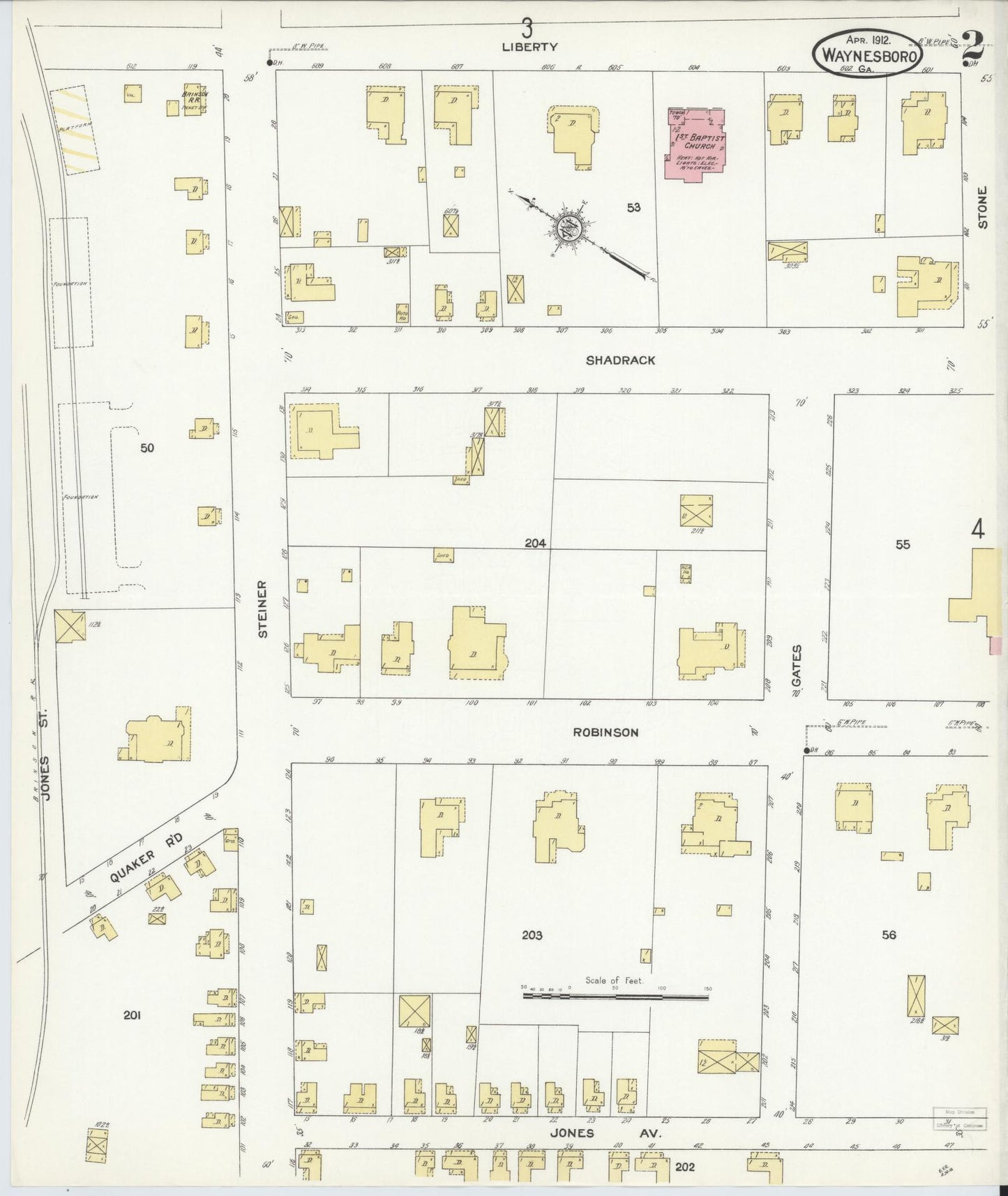 Sanborn Fire Insurance Map from Waynesboro, Burke County, Georgia (1912), Sheet #0002 - Complete Map Set gallery image, historic Sanborn map, vintage wall art, Georgia Georgia