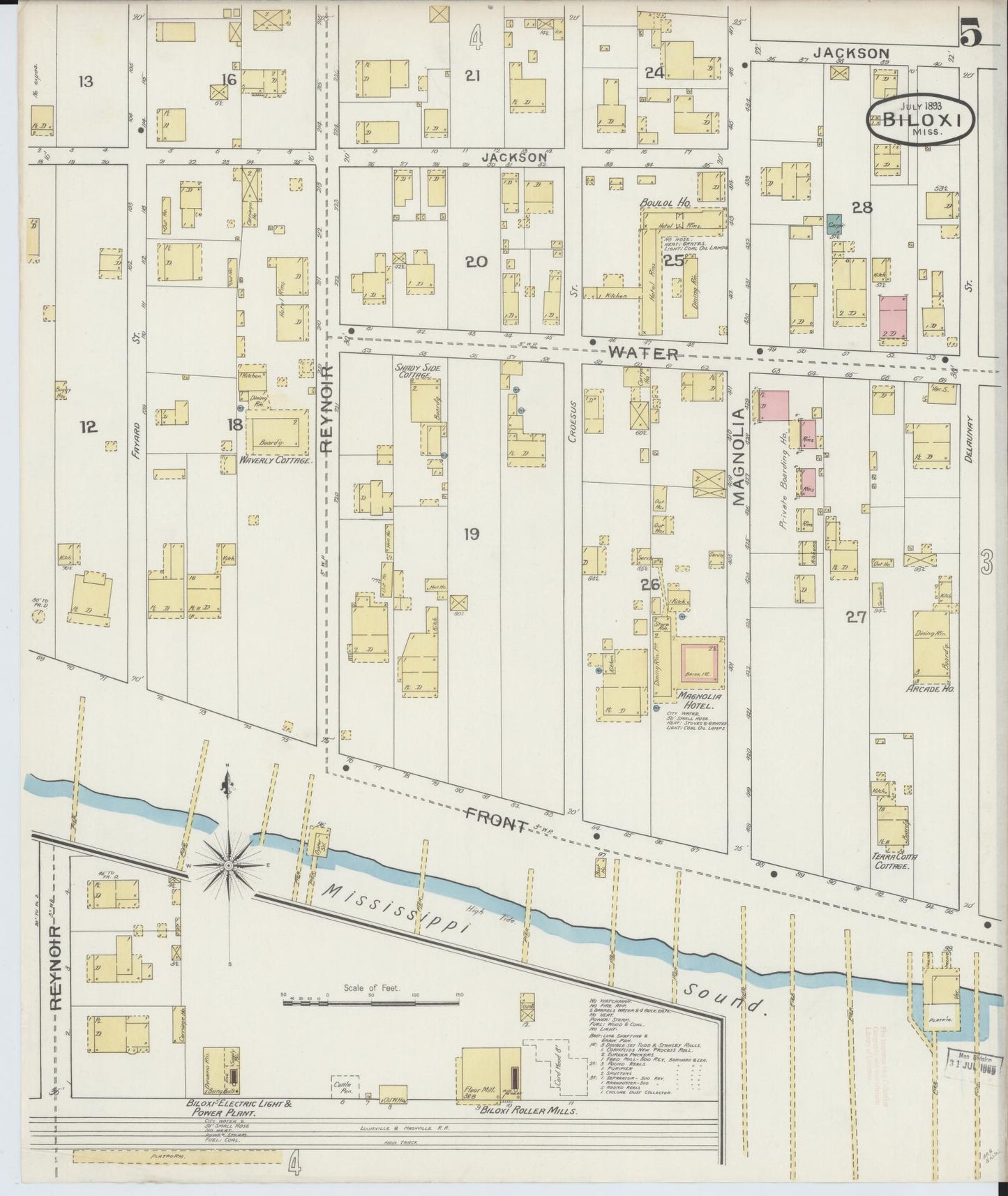 Sanborn Fire Insurance Map from Biloxi, Harrison County, Mississippi (1893), Sheet #0005 - Historic Sanborn Fire Insurance Map Print, vintage old map wall art, antique decor, genealogy gift, Mississippi Mississippi map