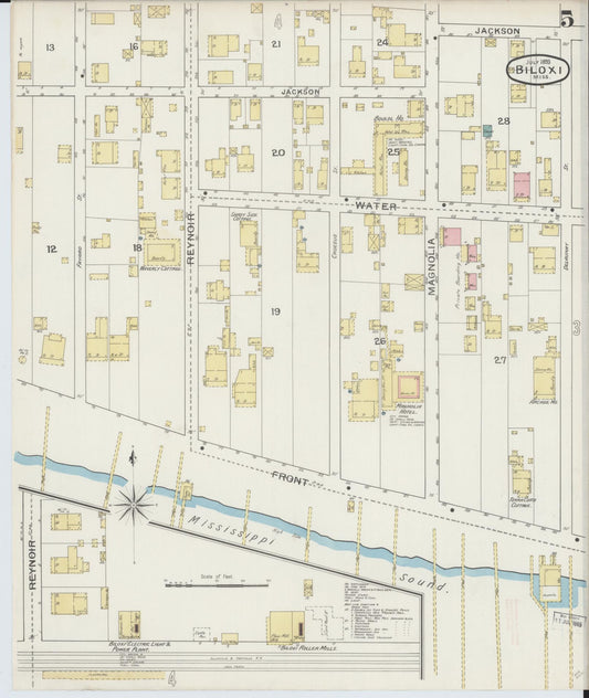 Sanborn Fire Insurance Map from Biloxi, Harrison County, Mississippi (1893), Sheet #0005 - Historic Sanborn Fire Insurance Map Print, vintage old map wall art, antique decor, genealogy gift, Mississippi Mississippi map