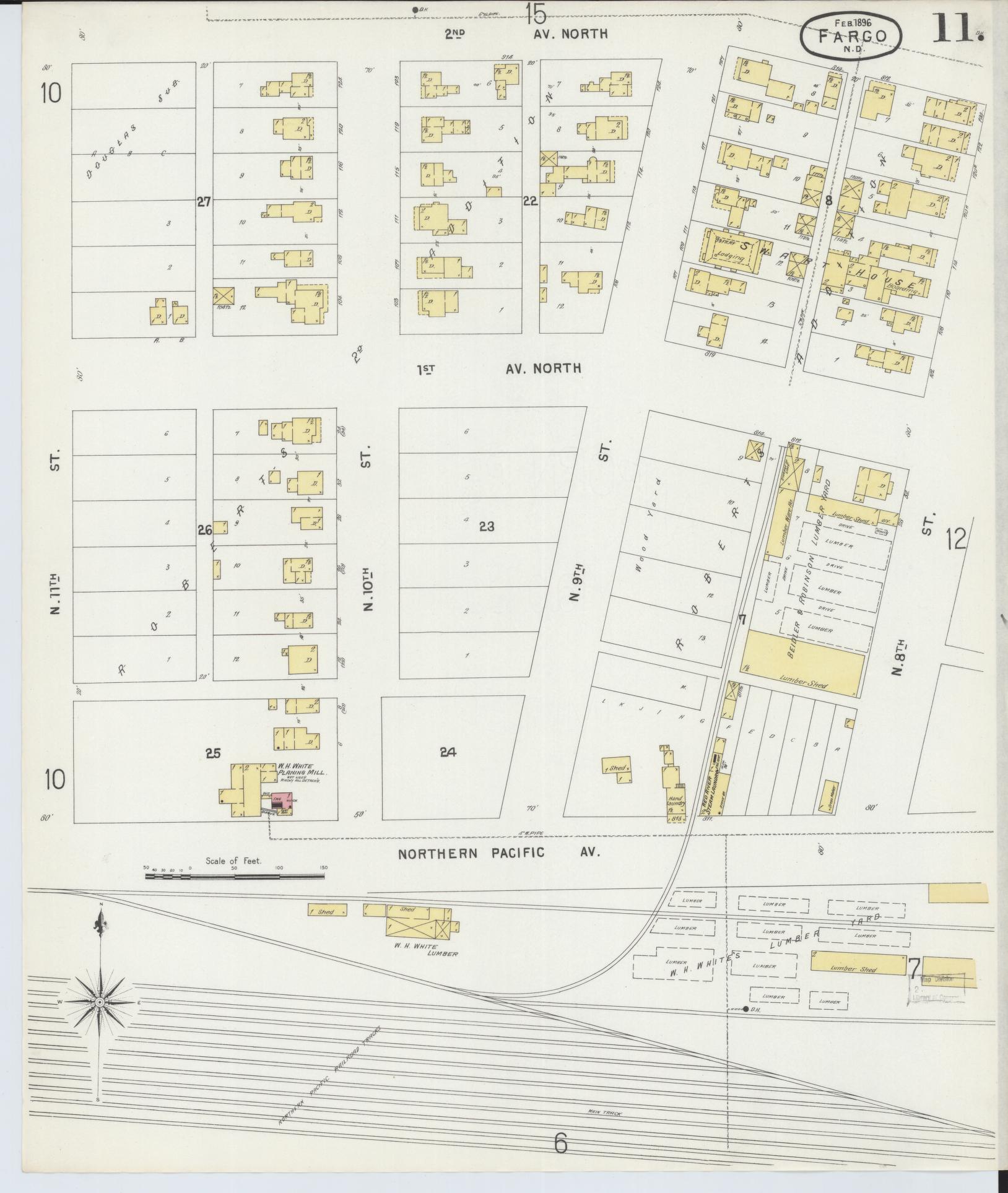 Sanborn Fire Insurance Map from Fargo, Cass County, North Dakota (1896), Sheet #0011 - Historic Sanborn Fire Insurance Map Print, vintage old map wall art, antique decor, genealogy gift, North Dakota North Dakota map