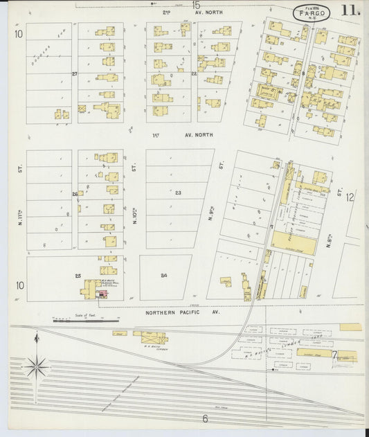 Sanborn Fire Insurance Map from Fargo, Cass County, North Dakota (1896), Sheet #0011 - Historic Sanborn Fire Insurance Map Print, vintage old map wall art, antique decor, genealogy gift, North Dakota North Dakota map