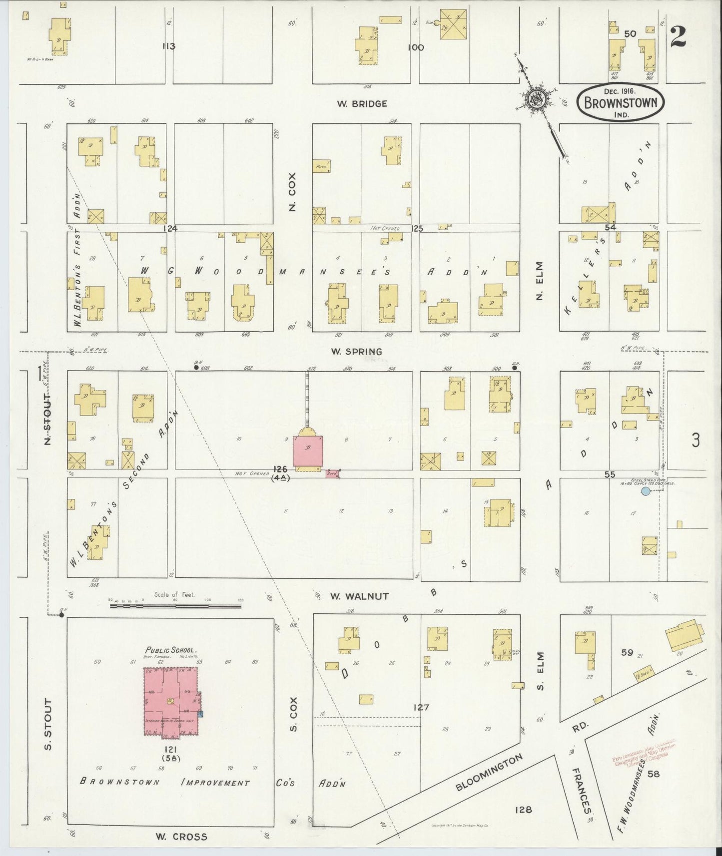 Sanborn Fire Insurance Map from Brownstown, Jackson County, Indiana (1916), Sheet #0002 - Complete Map Set gallery image, historic Sanborn map, vintage wall art, Indiana Indiana