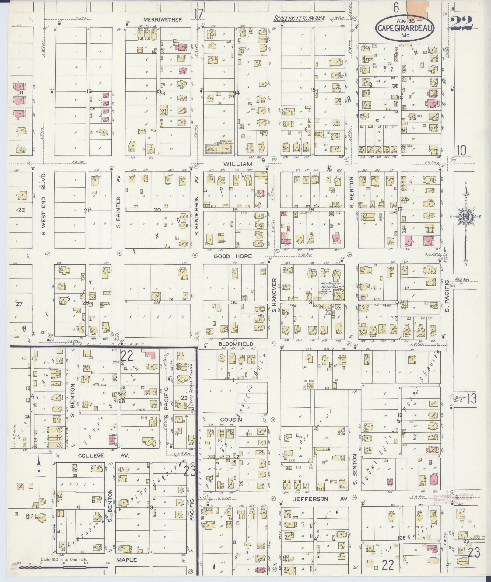 Sanborn Fire Insurance Map from Cape Girardeau, Cape Girardeau County, Missouri (1915), Sheet #0022 - Historic Sanborn Fire Insurance Map Print, vintage old map wall art, antique decor, genealogy gift, Missouri Missouri map