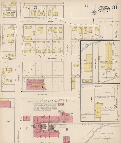 Sanborn Fire Insurance Map from Marinette, Marinette County, Wisconsin (1921), Sheet #0031 - Historic Sanborn Fire Insurance Map Print, vintage old map wall art, antique decor, genealogy gift, Wisconsin Wisconsin map