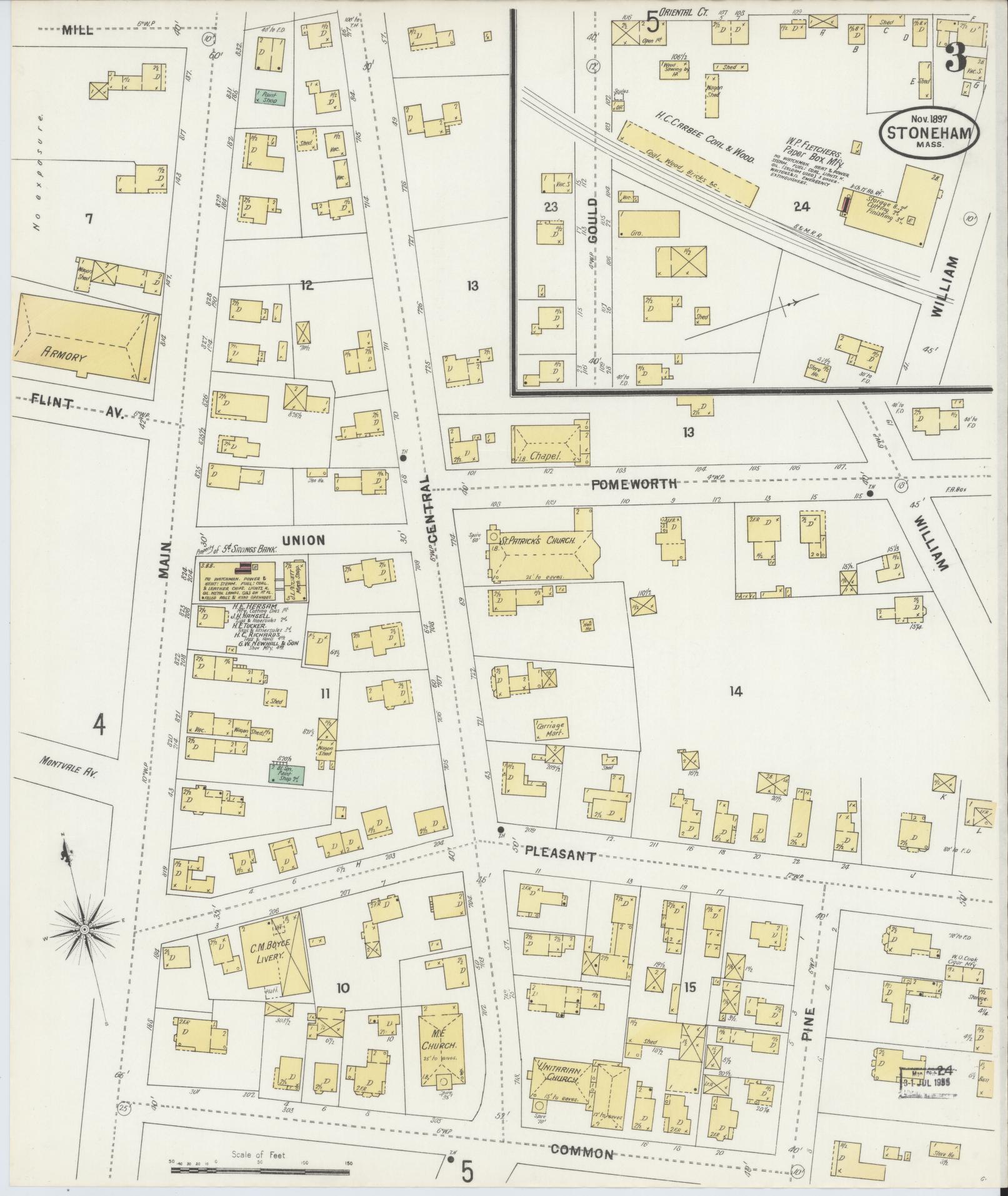 Sanborn Fire Insurance Map from Stoneham, Middlesex County, Massachusetts (1897), Sheet #0003 - Complete Map Set gallery image, historic Sanborn map, vintage wall art, Massachusetts Massachusetts