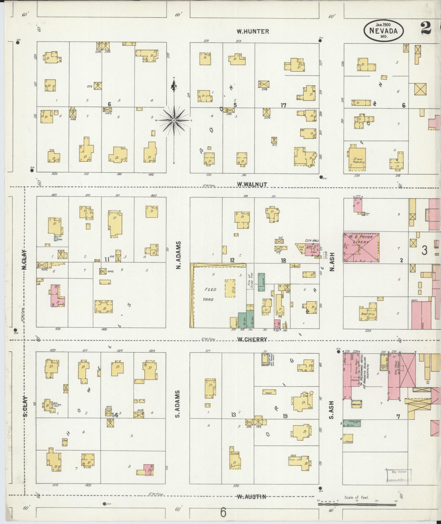 Sanborn Fire Insurance Map from Nevada, Vernon County, Missouri (1900), Sheet #0002 - Complete Map Set gallery image, historic Sanborn map, vintage wall art, Missouri Missouri